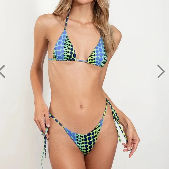 NWT OneOne Swimwear Bikini SET Bubble Ariel Triangle Blue Green Sexy Skimpy New - Picture 4 of 16